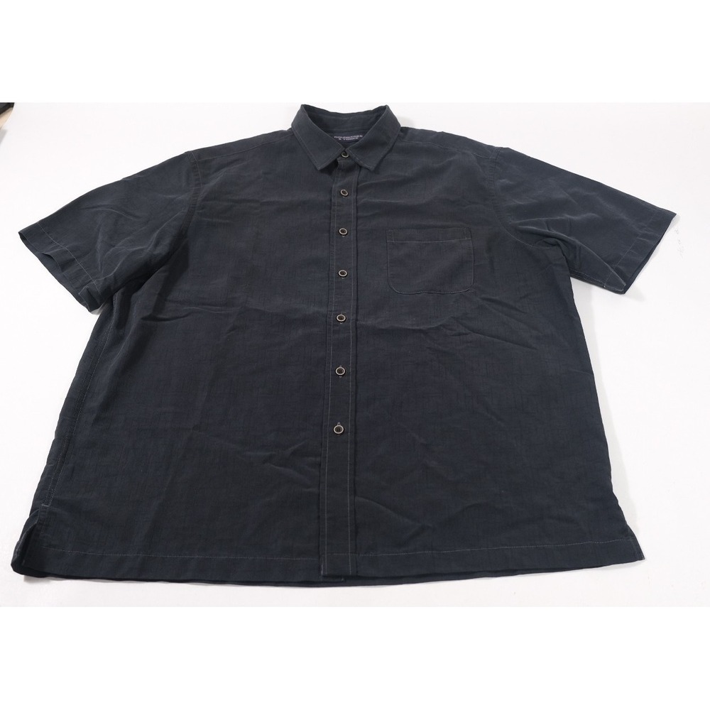 Roundtree & Yorke Button Down Mens XL Navy Blue Short Sleeve Textured Shirt
